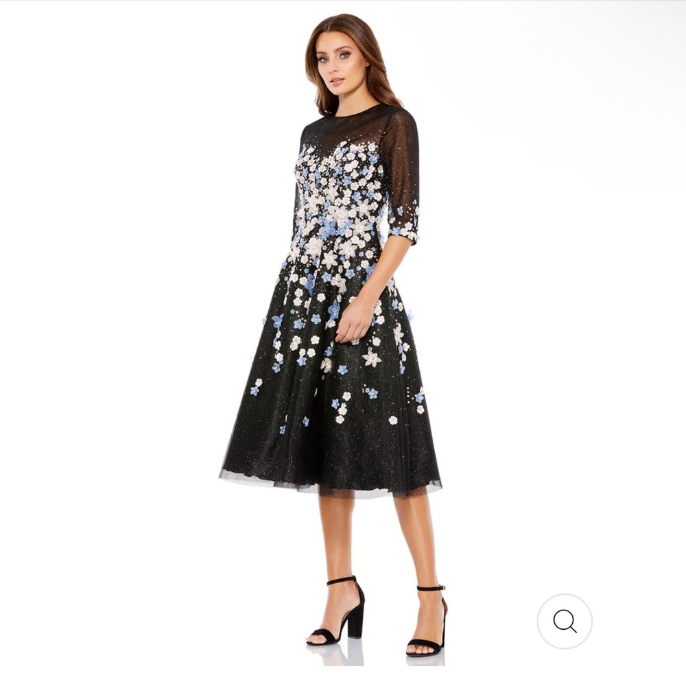 Mac Duggal style 11161,FLORAL EMBROIDERED A-LINE COCKTAIL DRESS black Sz16